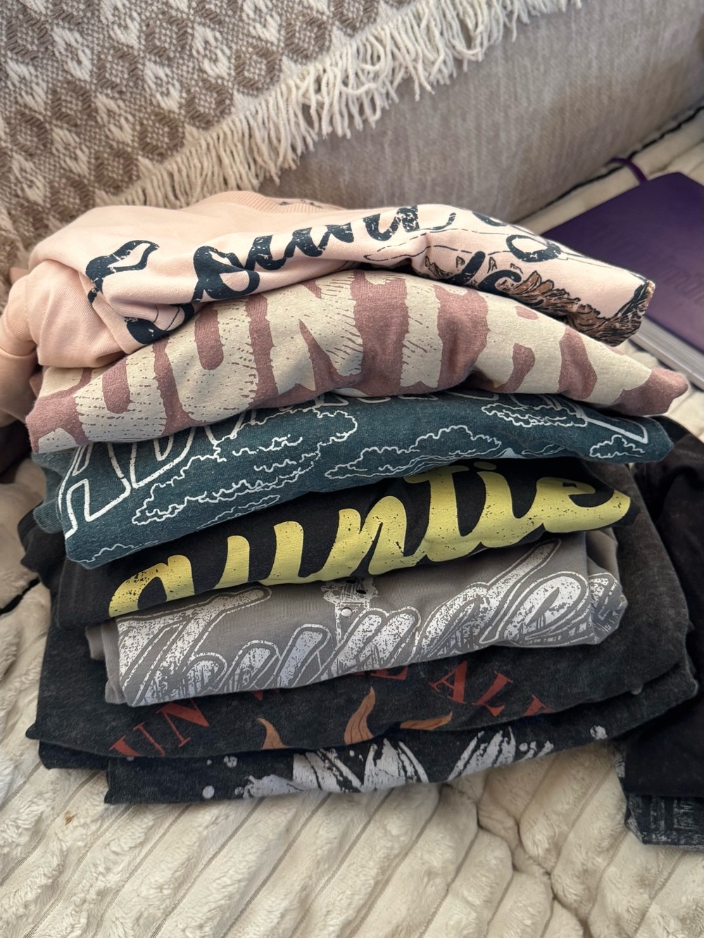 Maurices Womens Short Sleeve Tees Stack in Pink, Mauve, Yellow, Teal, Gray